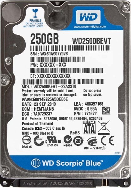 Жесткий диск Western Digital WD2500BEVT 250Gb 5400 SATAII 25" HDD