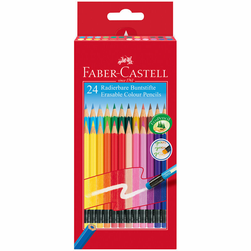 Карандаши цветные стираемые Faber-Castell, 24цв., заточен., картон, европодвес 306117rf