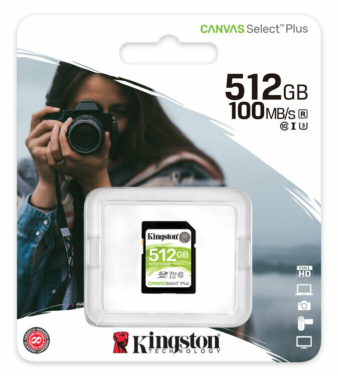 Карта памяти 512Gb Kingston Canvas Select Plus SDXC UHS-I U3 V30 (100/85 Mb/s)