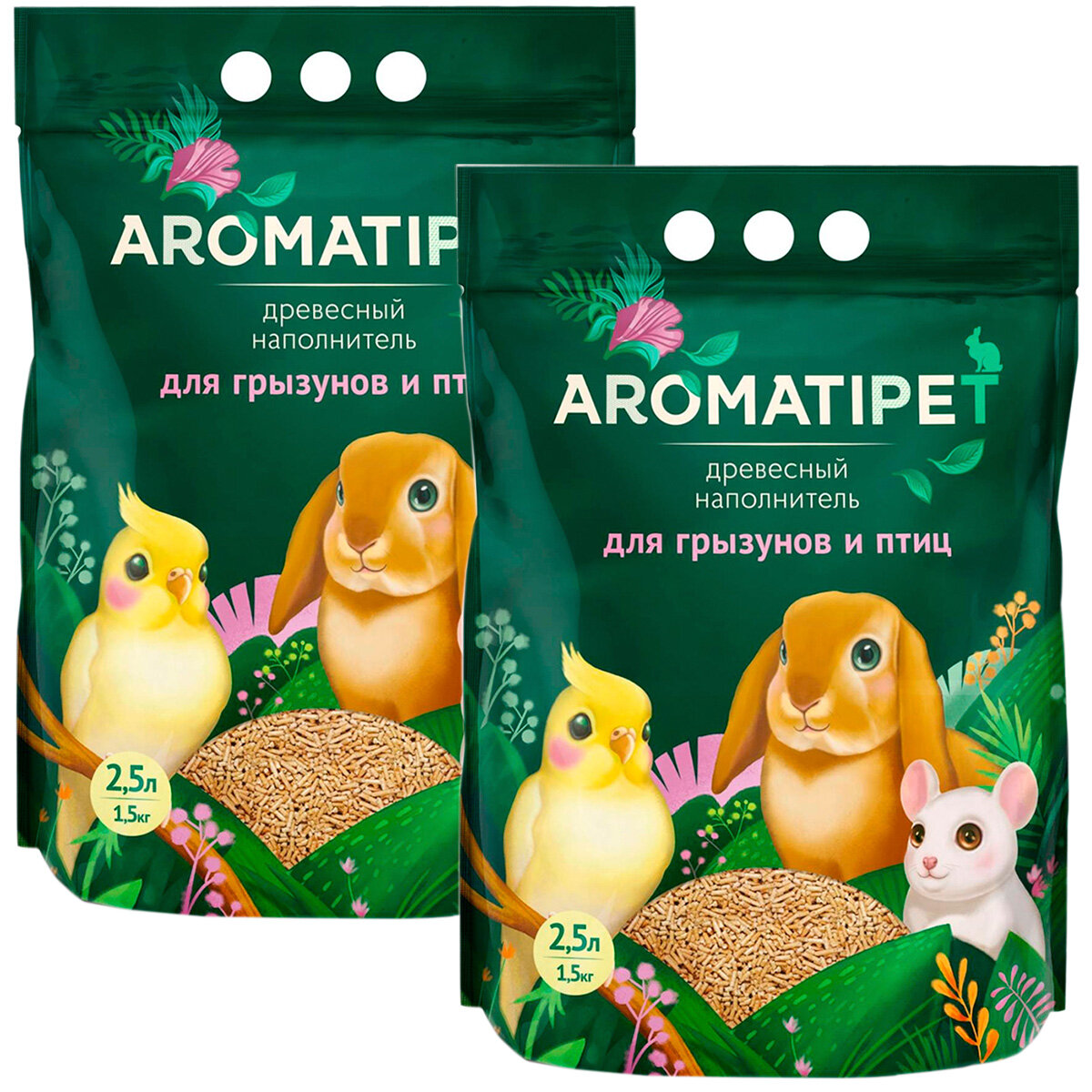 AromatiPet наполнитель древесный для грызунов и птиц (2,5 + 2,5 л)