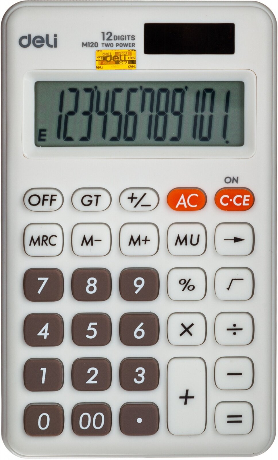 Калькулятор настольный Deli компактный, 12 разрядов, двойное питание, 118x70 мм, белый (E1705)