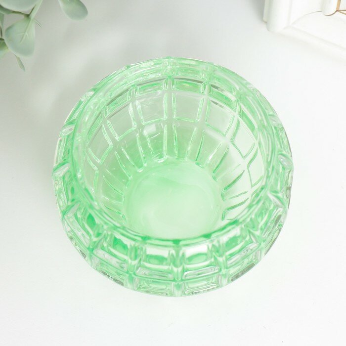 Подсвечник стекло "Бочонок" d-4,5 см зелёный 7,5х7,5х6 см - фотография № 2