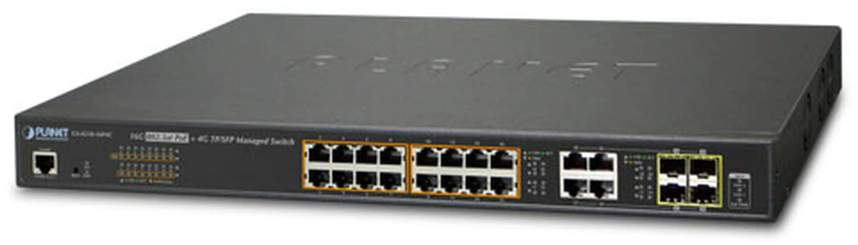 Planet коммутатор/ PLANET IPv6/IPv4, 16-Port Managed 802.3at POE+ Gigabit Ethernet Switch + 4-Port Gigabit Combo TP/SFP (220W)