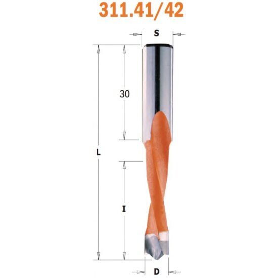 Сверло для присадочного станка Cmt HW 8x35x70 Z=2+2 S=10x30 LH, 311.080.42