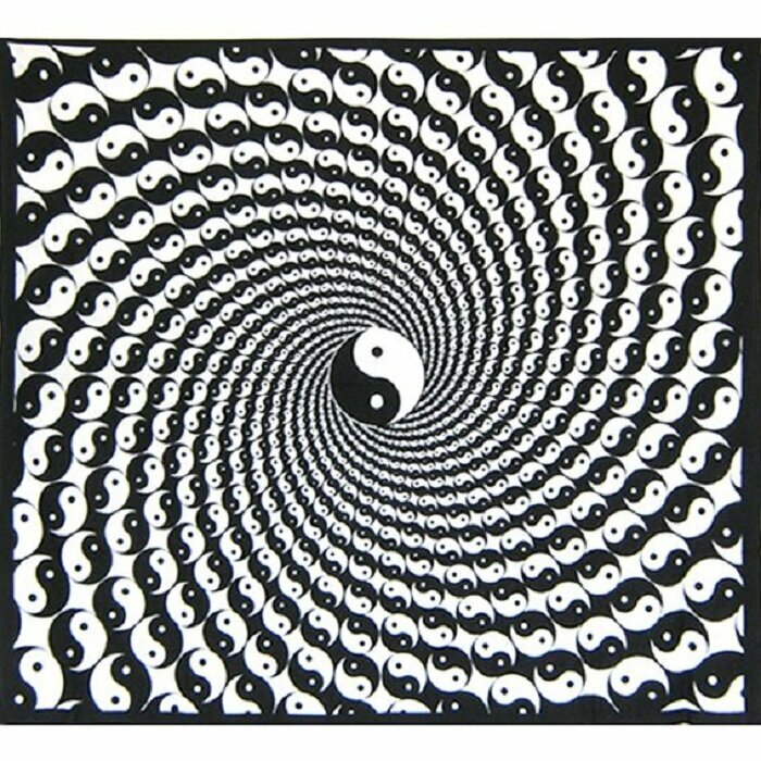 фото Черно-белое полотно "Инь Ян" 2,2х2м / индийский текстиль из хлопка / покрывало / плед