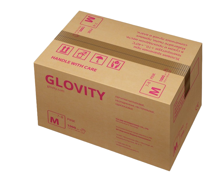 Коробка перчаток GLOVITY из нитрила 1000 штук 10 упаковок по 100 перчаток (розовые размер M) - фотография № 1
