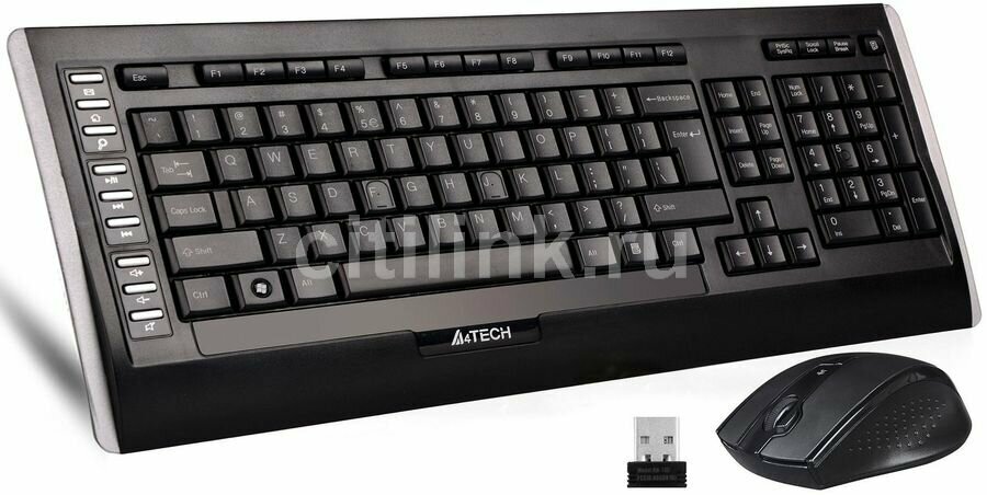 Комплект (клавиатура+мышь) A4TECH 9300F, USB, беспроводной, черный