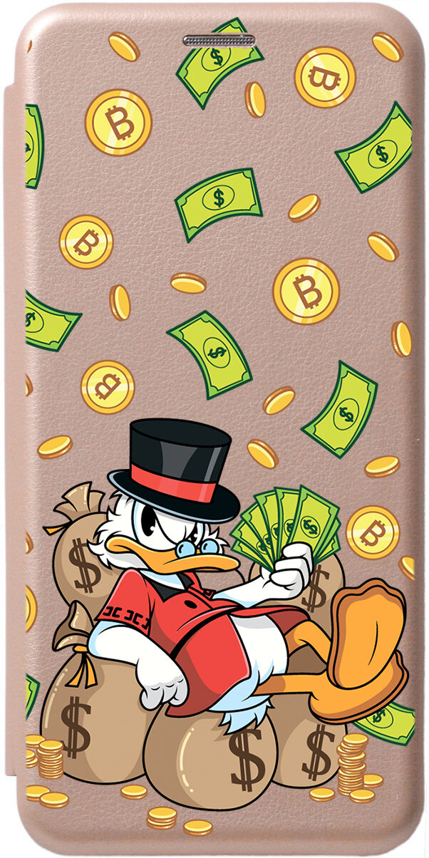 Чехол-книжка на Apple iPhone Xs / X / Эпл Айфон Икс / Икс Эс с рисунком "Rich Scrooge" золотой