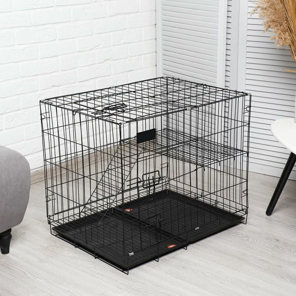 Клетка для собак и кошек, двухъярусная 70 x 50 x 60 см, чёрная - фотография № 1