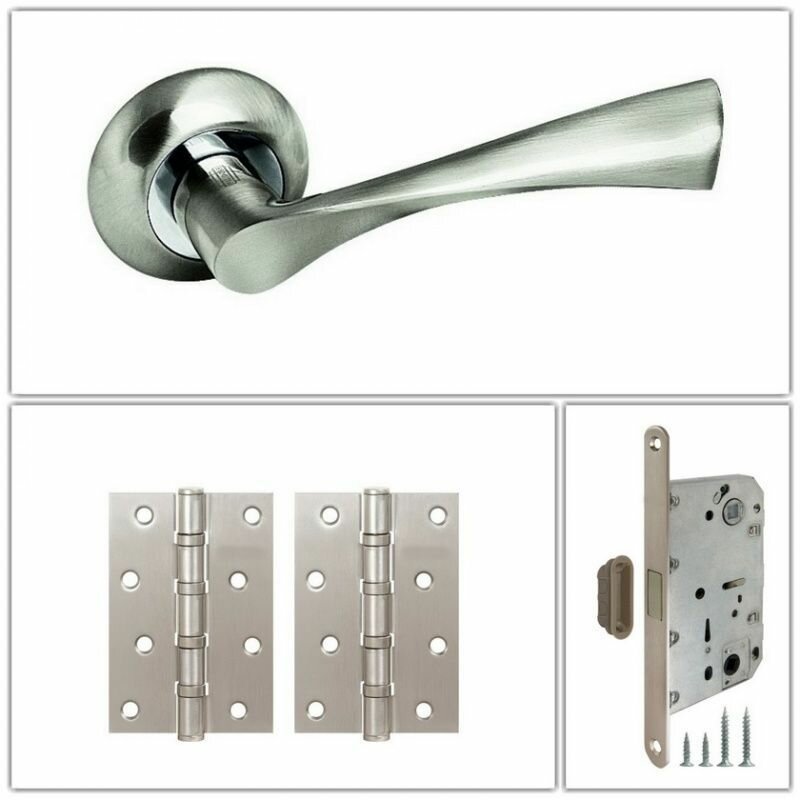 фото Комплект ручек для дверей Palidore A-X11_HH_MAG, белый никель (ручка + 2 универсальные петли + магнитный замок)