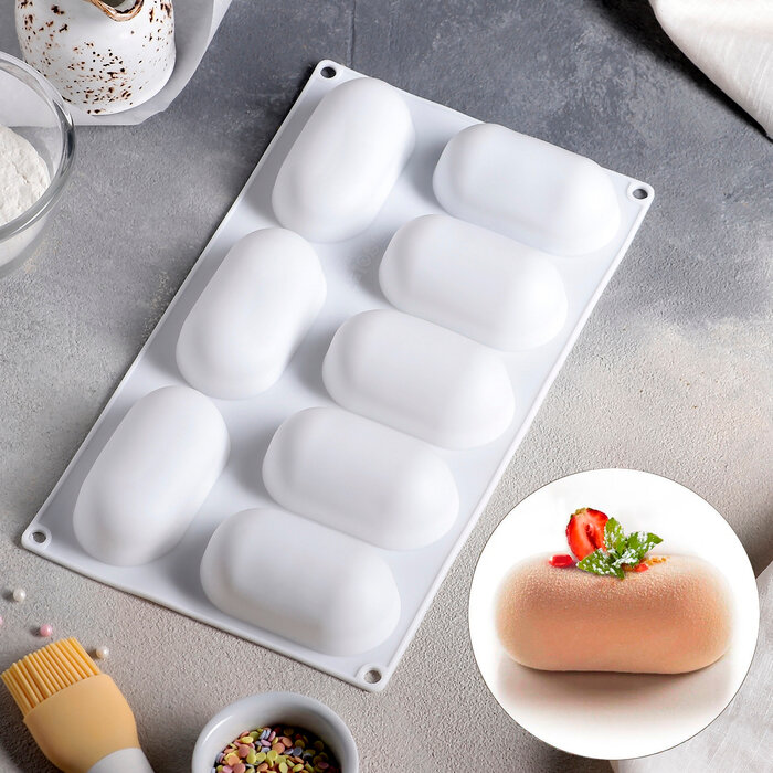 Доляна Форма силиконовая для муссовых десертов и выпечки Доляна «Раузи», 30×17,5×3,5 см, 8 ячеек, 8,7×4,7 см, цвет белый - фотография № 1