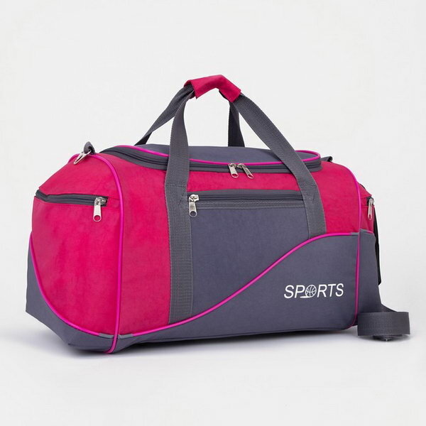 Сумка спортивная на молнии с подкладкой, 3 наружных кармана, цвет серый/розовый - фотография № 1