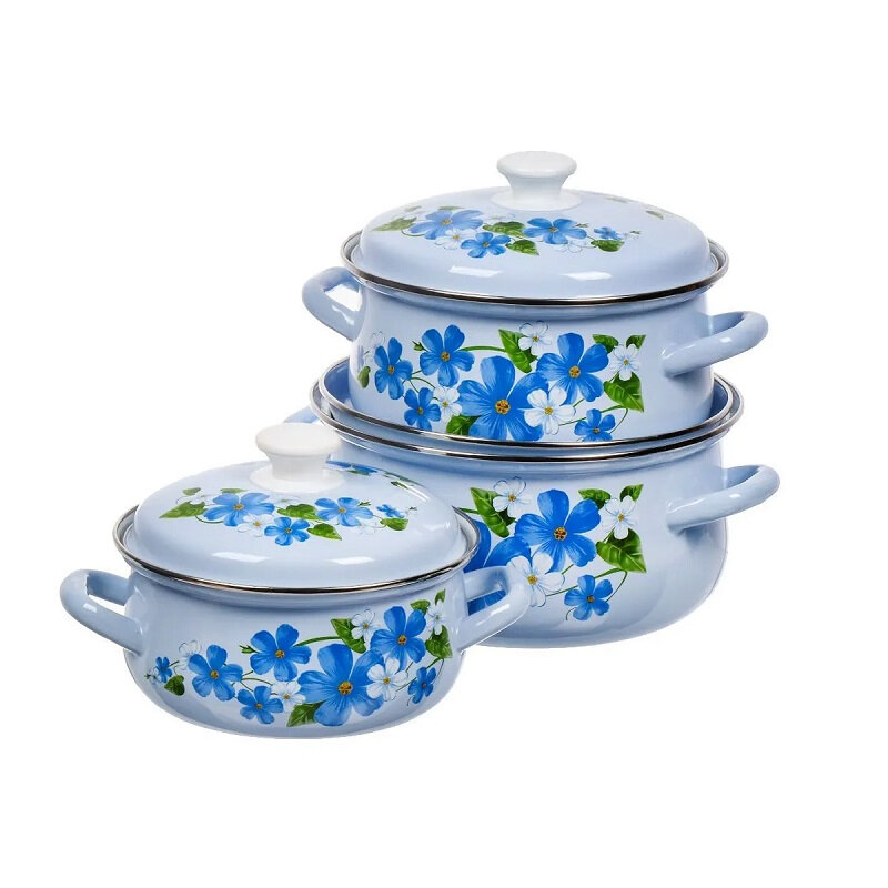 фото Набор эмалированных кастрюль Керчь Лен-1 голубой