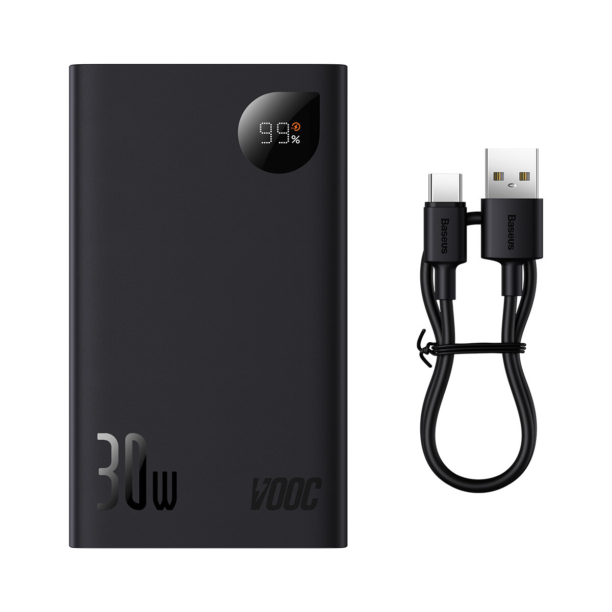 Внешний аккумулятор Baseus Adaman2 Display Fast Charge Power Bank 20000mAh 30W (VOOC Edition) с кабелем USB - Type-C 3A 0.3m Черный (PPAD050101)