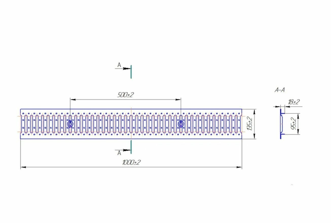Решетка водоприемная 135х1000 мм DN100 класс А15 стальная оцинкованная для ливневого дренажа - фотография № 2