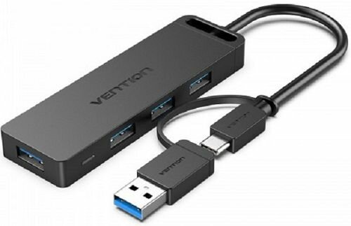 Концентратор Vention OTG USB-C+USB 3.0 / 4xUSB 3.0 порта Черный - 0.15м. CHTBB