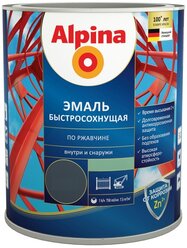 Alpina эмаль быстросохнущая по ржавчине (черный, RAL 9005, полуматовый, 0,75л)