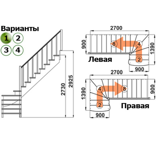 Лестница К-001м/1 П c подступенками сосна (6уп) - фотография № 2