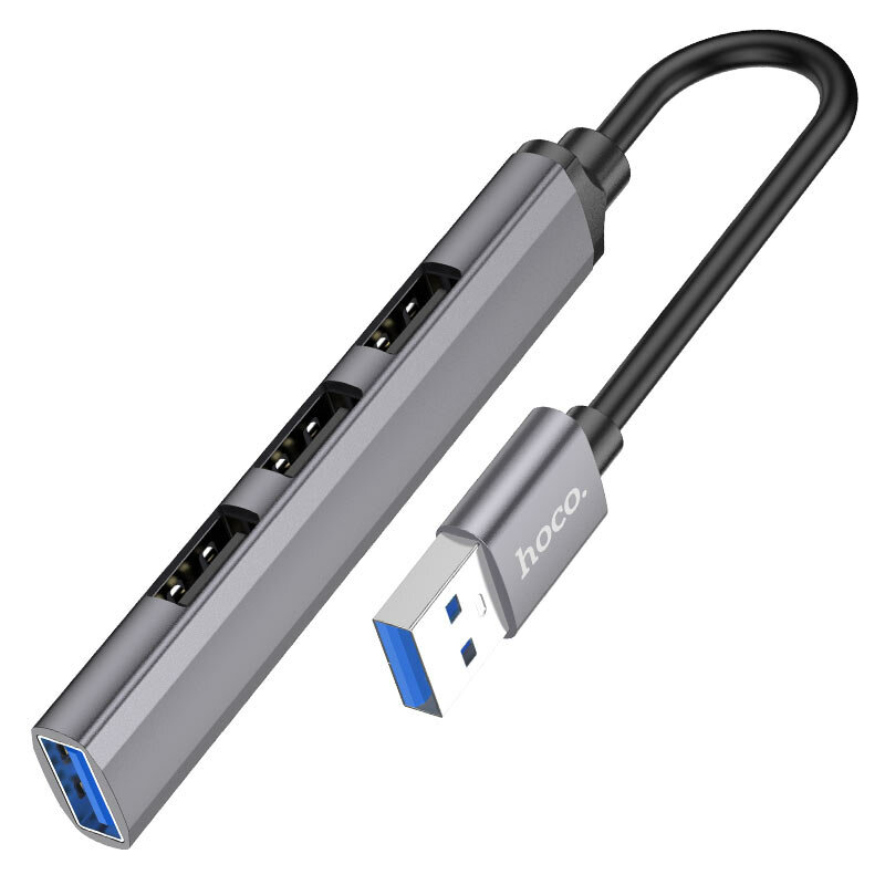 USB Хаб (HB26) c 1 USB на 1 USB 3.0 + 3 USB 2.0 HOCO металлический серый