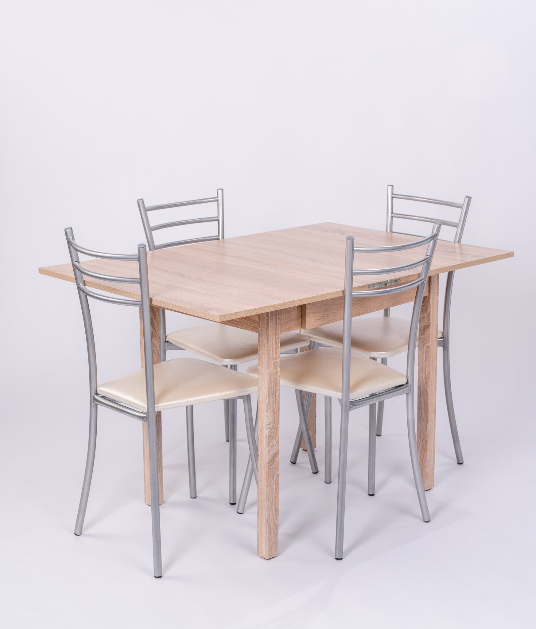 Обеденная группа с 4 стульями, стол с ящиком 80х120 Дуб Сонома, стулья Хоко жемчужный - фотография № 3