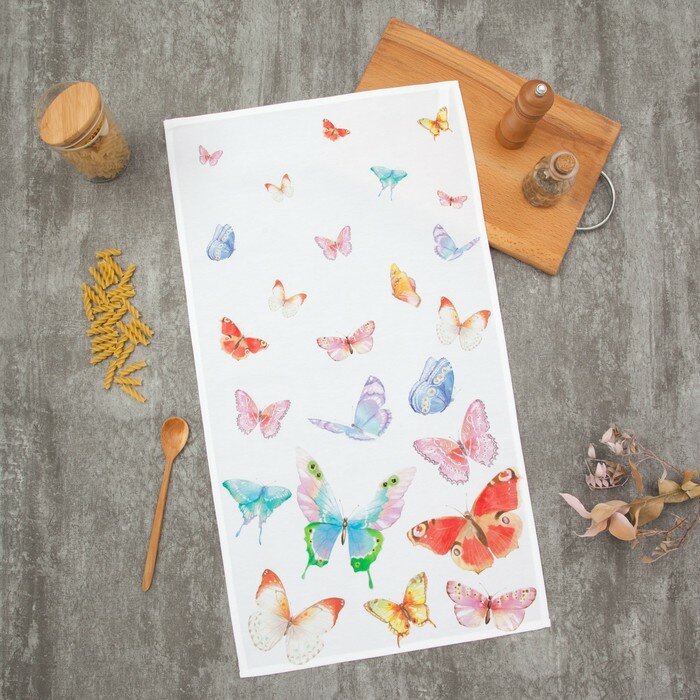 фото Полотенце Бабочки 40х73 см, 100% хлопок, саржа 190 гр/м2