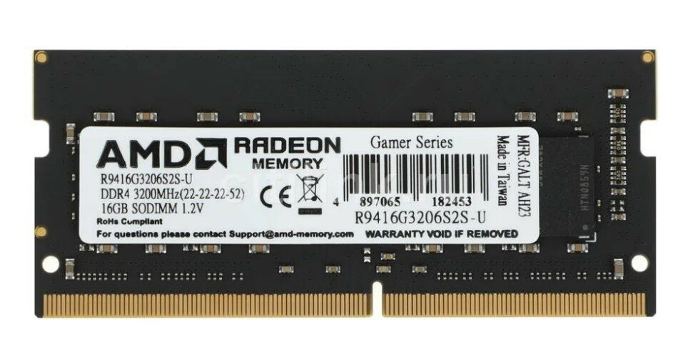 Оперативная память для ноутбука 16Gb (1x16Gb) PC4-25600 3200MHz DDR4 SO-DIMM CL22 AMD R9