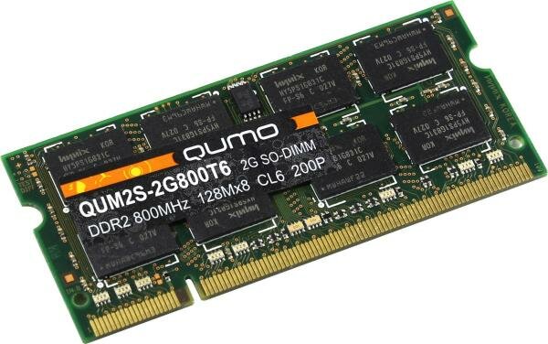     2Gb (1x2Gb) PC2-6400 800MHz DDR2 SO-DIMM CL6 QUMO QUM2S-2G800T6