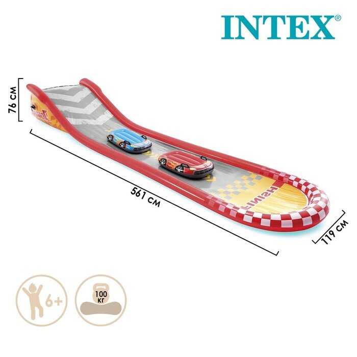 Надувные центры, домики, батуты INTEX Надувная гоночная трасса, 561 х 119 х 76 см, с 2-мя машинами, 100 кг, от 6 лет, 57167NP INTEX - фотография № 1