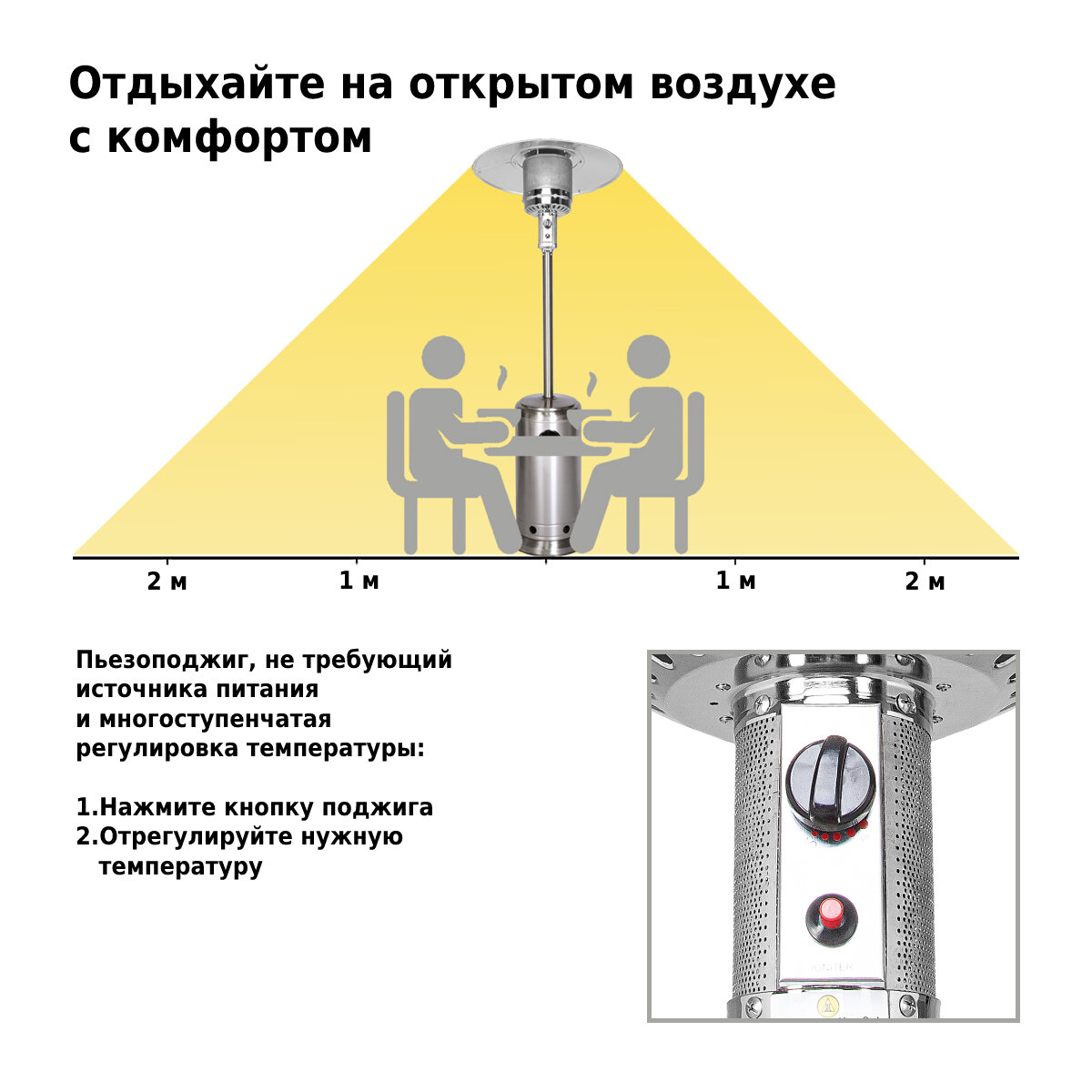 Газовый уличный обогреватель Aesto A-02T античный серый сталь с комплектом подключения - фотография № 3