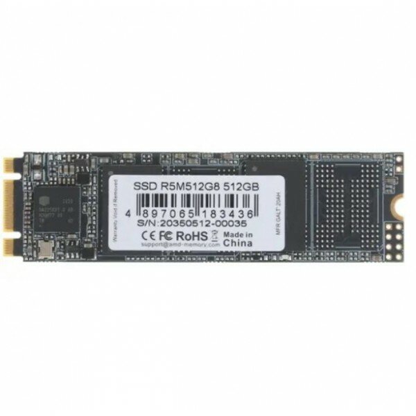 Твердотельный накопитель SSD M.2 2280 512GB AMD Radeon R5 Client SSD R5M512G8 SATA 6Gb/s, 3D TLC, RTL (183436)