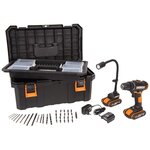 Аккумуляторный набор WORX WX977: дрель-шуруповерт WORX WX101 20V 30Нм + гибкий фонарь WORX WX028 20V 300лм - изображение