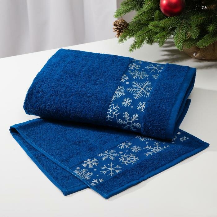 Полотенце махровое LoveLife «Снежинки», 30х60 см, цвет синий - фотография № 4