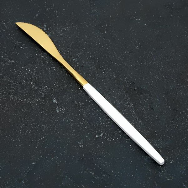 Нож столовый "Блинк", 22 см, цвет золотой, белая ручка, на подвесе
