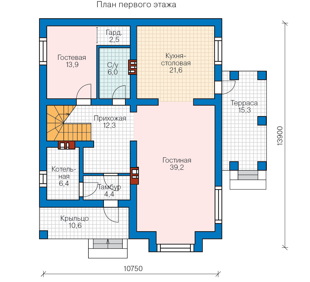 57-39B-Catalog-Plans - Проект двухэтажного дома из газобетона - фотография № 2