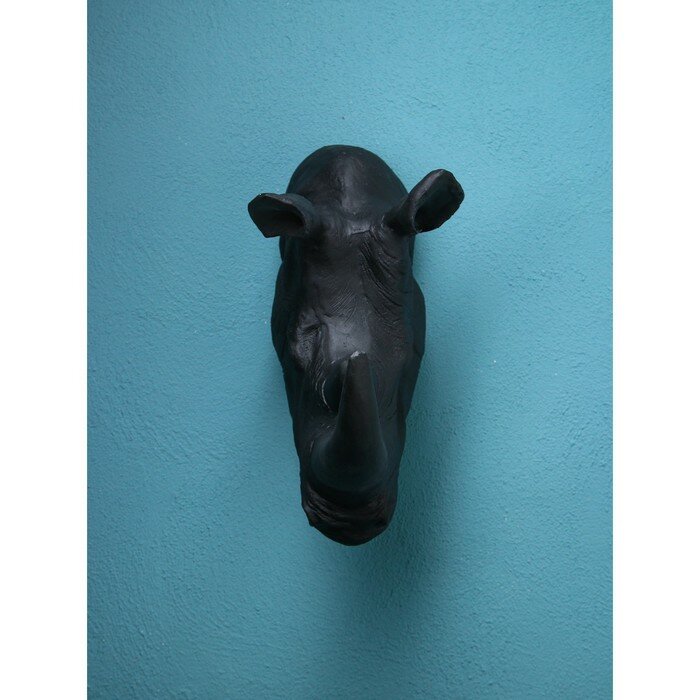 Настенная фигура "Голова носорога", полистоун, 50 см, чёрный матовый, Иран, 1 сорт - фотография № 2