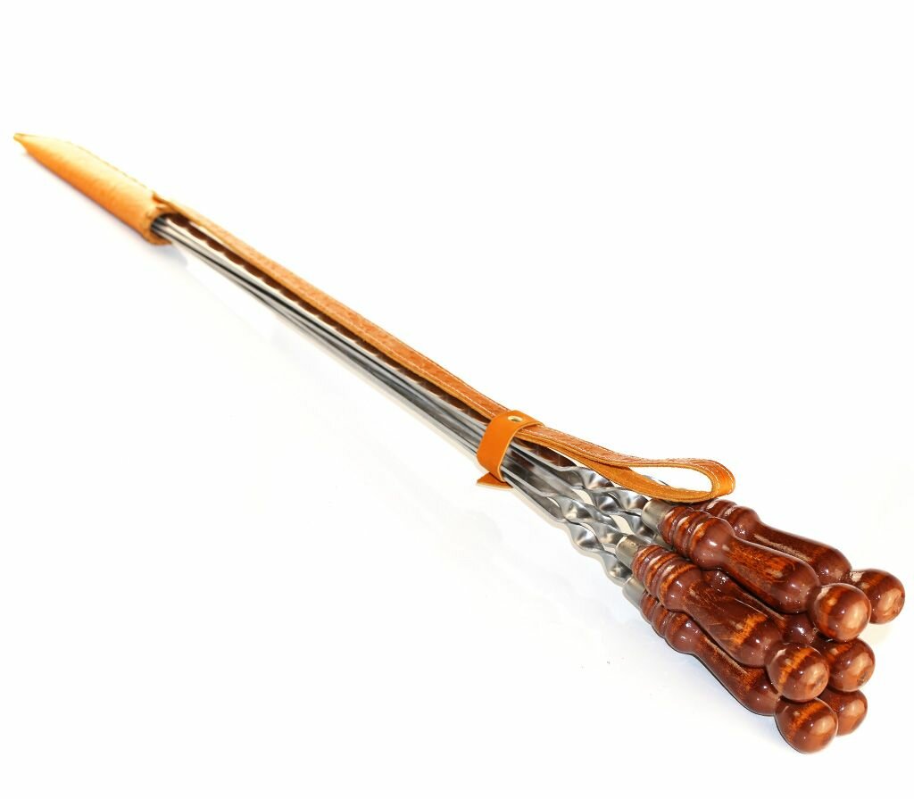 Шампурница - 6 профессиональных шампуров с деревянной ручкой для мяса 12 мм - 50 см - фотография № 3