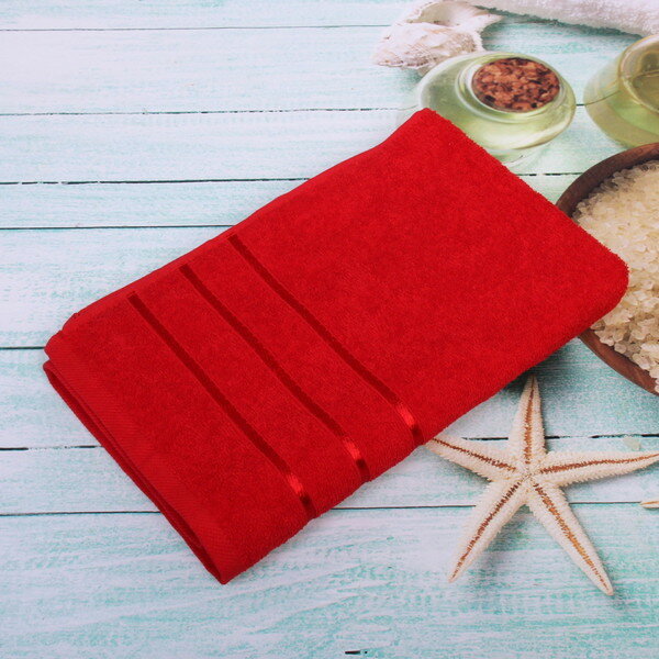 фото Полотенце махровое 70*140см "LUNA" цвет красный 02050 плотность 360гр/м2 с петелькой-подвесом