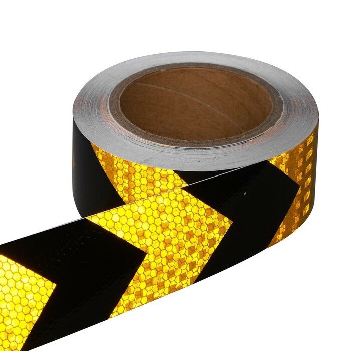 Светоотражающая лента, самоклеящаяся, черно-желтая, 5 см х 15 м - фотография № 1