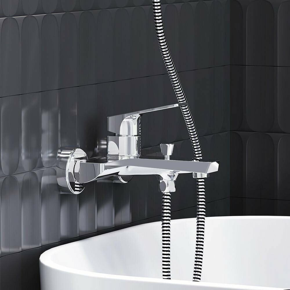 Смеситель для ванны Damixa Merkur 401000000 хром, инновационное покрытие High Gloss, керамический картридж Light Flow, аэратор EcoSave, - фотография № 2
