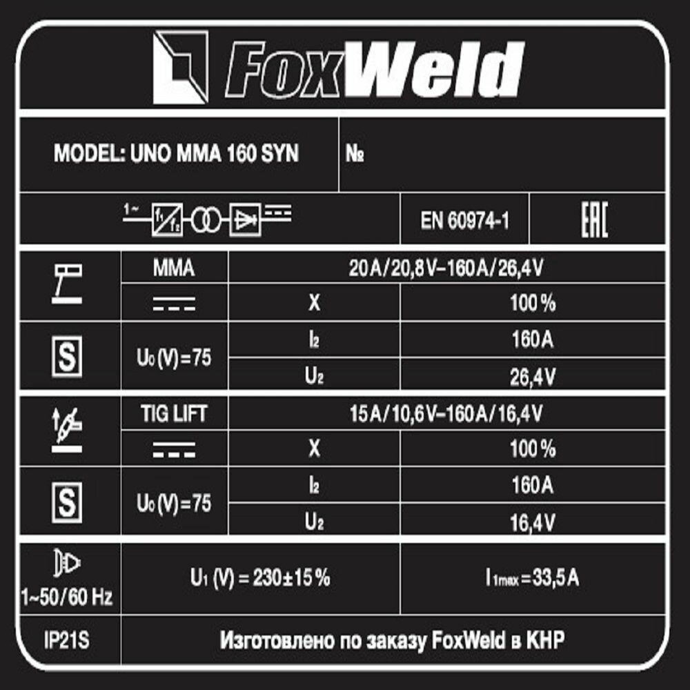 Сварочный аппарат Foxweld UNO MMA 160 SYN 8541 - фотография № 6