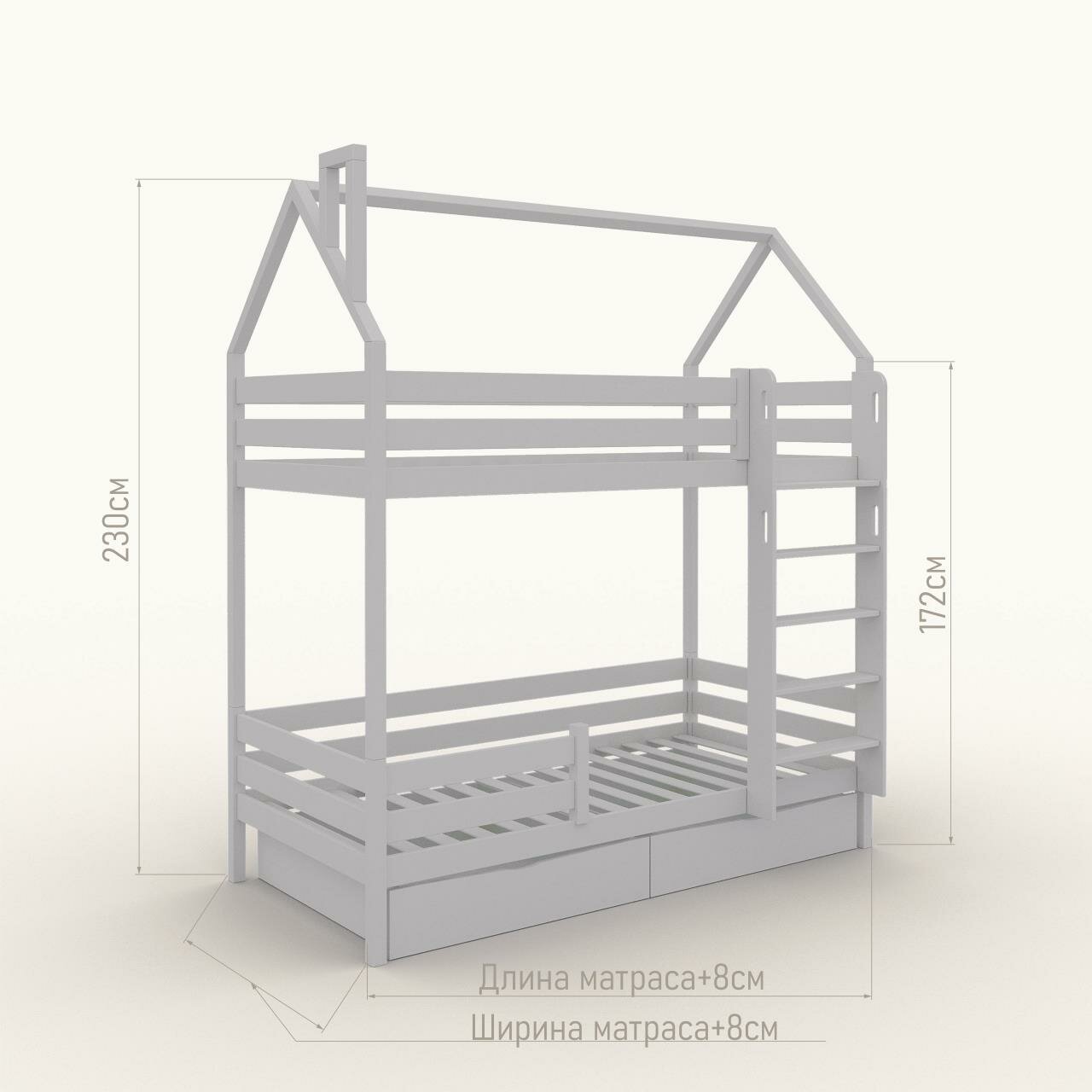 Двухъярусная кровать-домик, 180*90, с ящиками, лестница с отверстиями для рук - фотография № 2