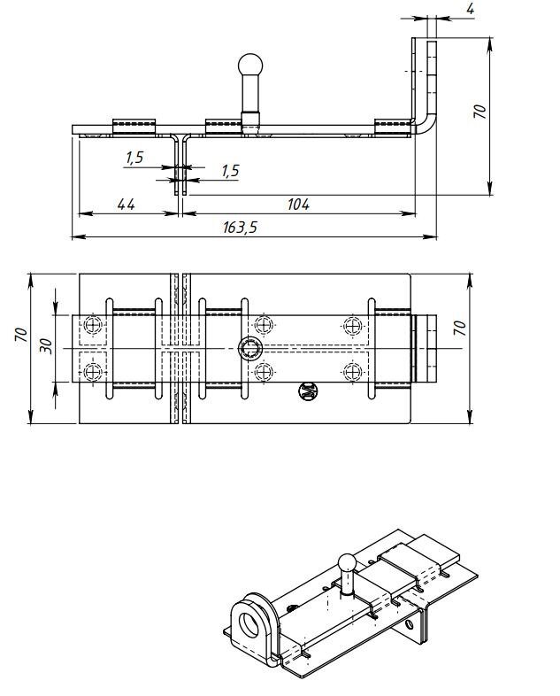 Задвижка дверная ЗД-04, цинк, Россия 9150811 HozTools 110049301744 - фотография № 2