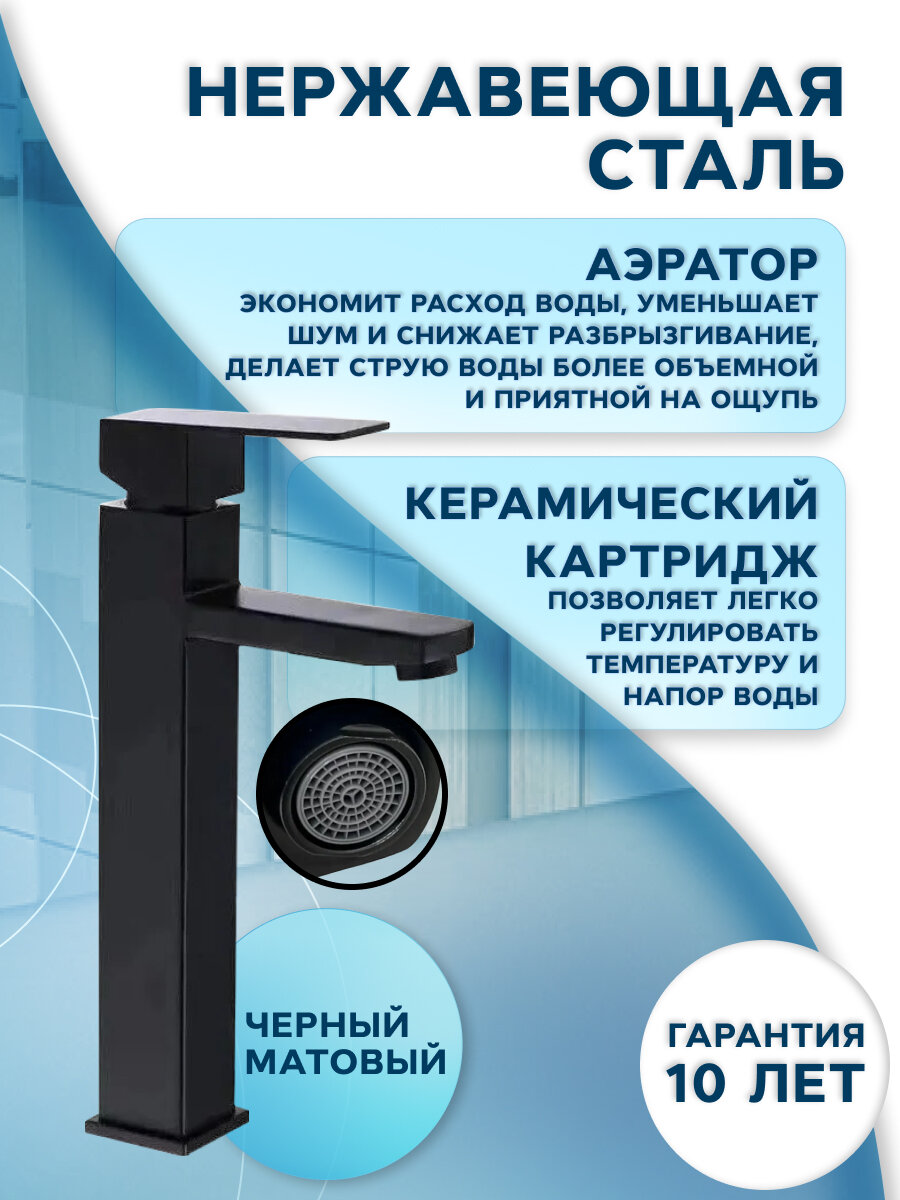 Раковина накладная со смесителем и выпуском (Умывальник BAU Dream круглый D41, белый + смеситель Hotel Black, черный, выпуск клик клак, черный) - фотография № 3