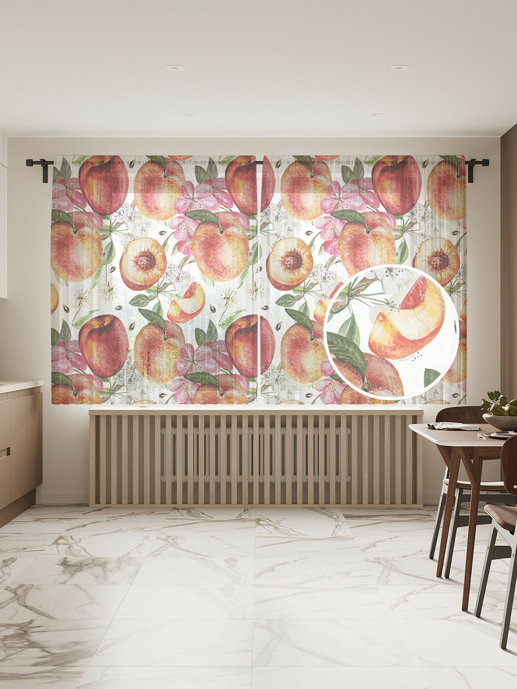 Тюль для кухни и спальни JoyArty "Персиковый натюрморт", 2 полотна со шторной лентой, 145x180 см. - фотография № 1
