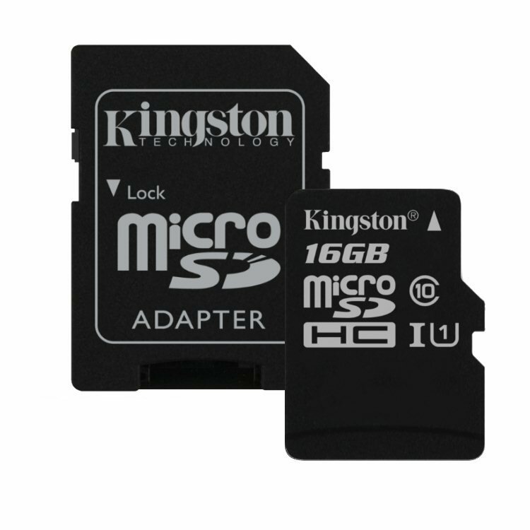 Карта памяти MicroSD Kingston 16Gb + SD Adapter Class 10