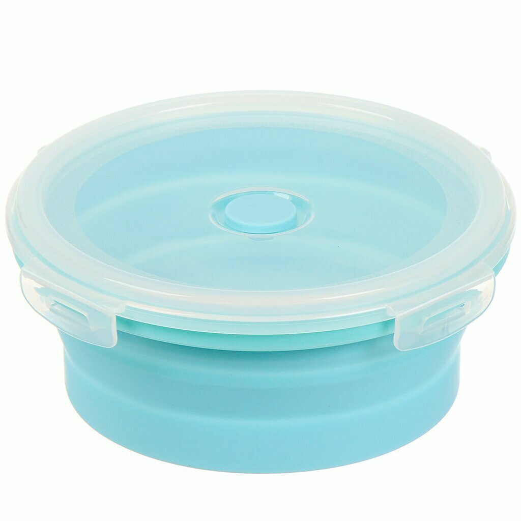 Контейнер пищевой пластик, 0.8 л, голубой, круглый, складной, Y4-6485 - фотография № 1