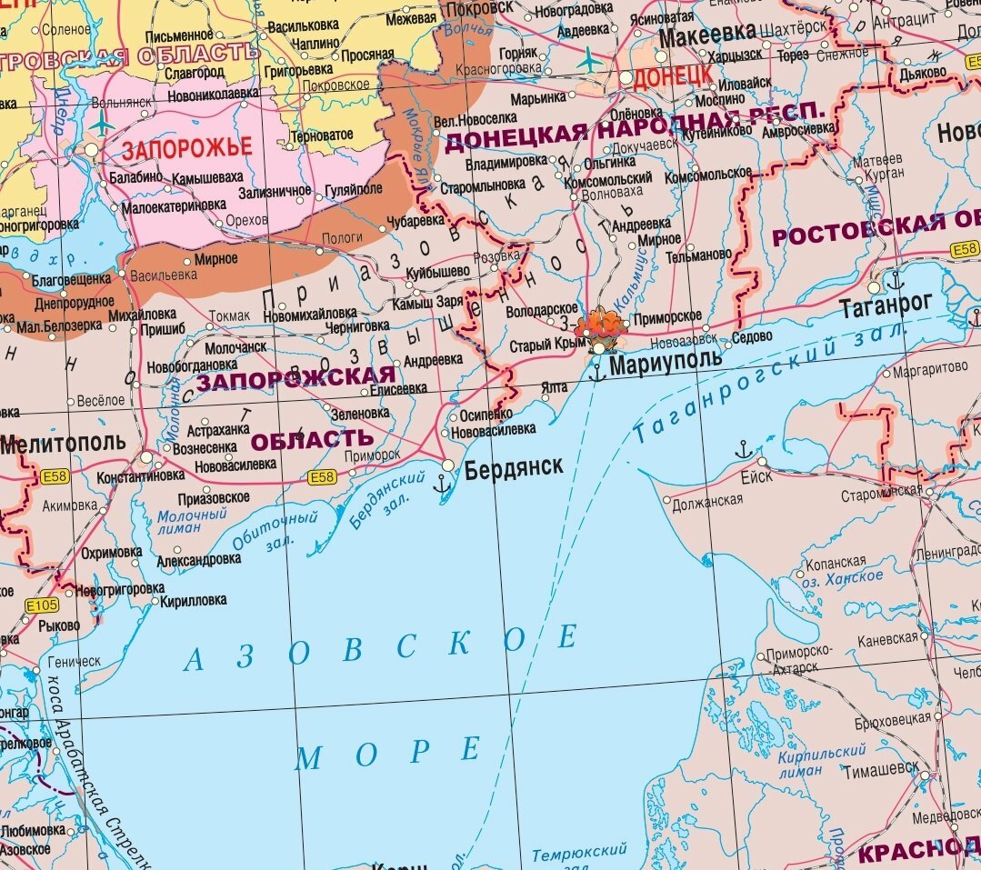 Карта СВО в Украине, ЛНР, ДНР, Херсонской и Запорожской областей 74х100 см, 1:1 480 000