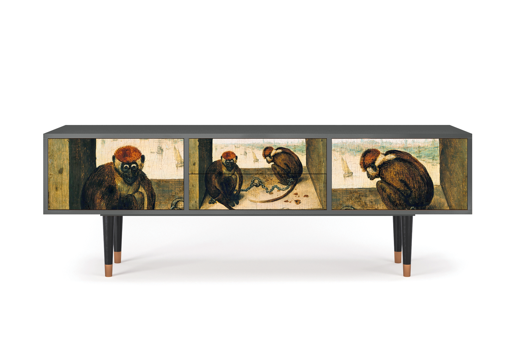ТВ-Тумба - STORYZ - T4 Two Monkeys by Pieter Bruegel the Elder, 170 x 59 x 48 см, Антрацит - фотография № 2