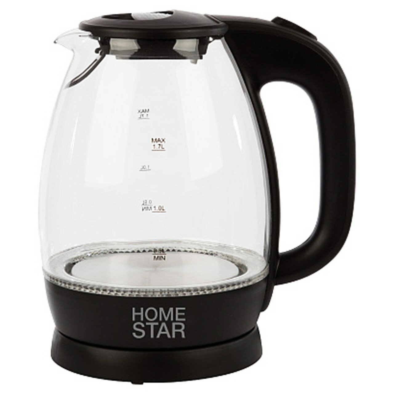 Чайник электрический HomeStar HS-1012, 1.7л, 2200Вт, стекло/пластик, черный