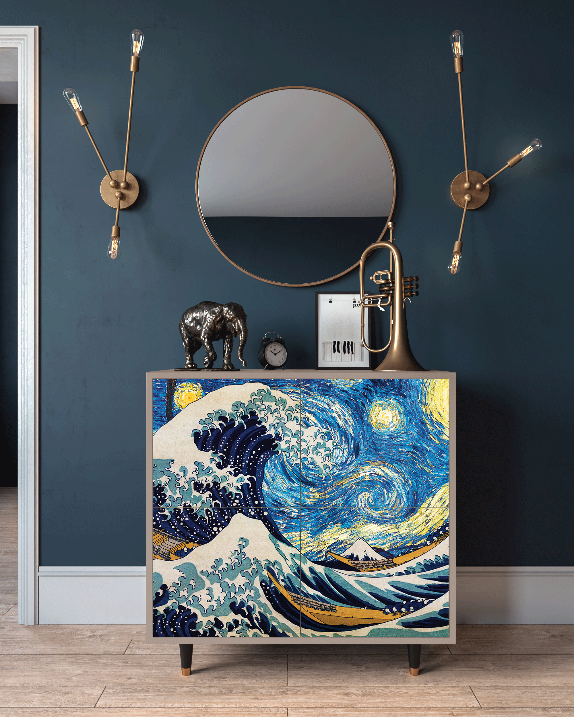 Комод - STORYZ - BS3 The Great Wave off Kanagawa by Hokusai, 94 x 96 x 48 см, Бежевый - фотография № 1